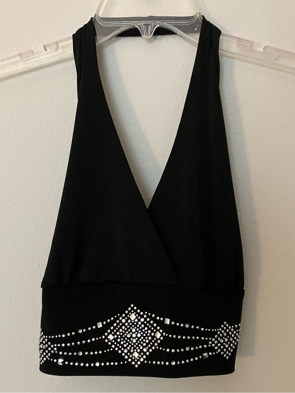 ✨ Y2K Rhinestone Halter Top Black Tie Back Club Party Festival Glam